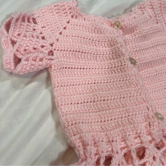 Grandma Crochet Pink Handkerchief Hem Sweater Dress sz Small - Picture 10 of 11